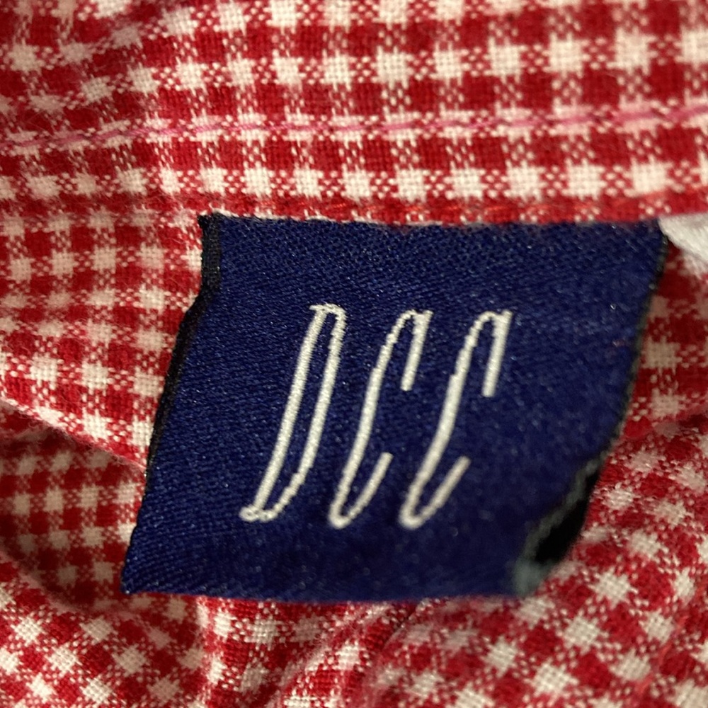 DCC Top Women Size Large Red & White Checks Button Down Collar Long Sleeves - Picture 8 of 10